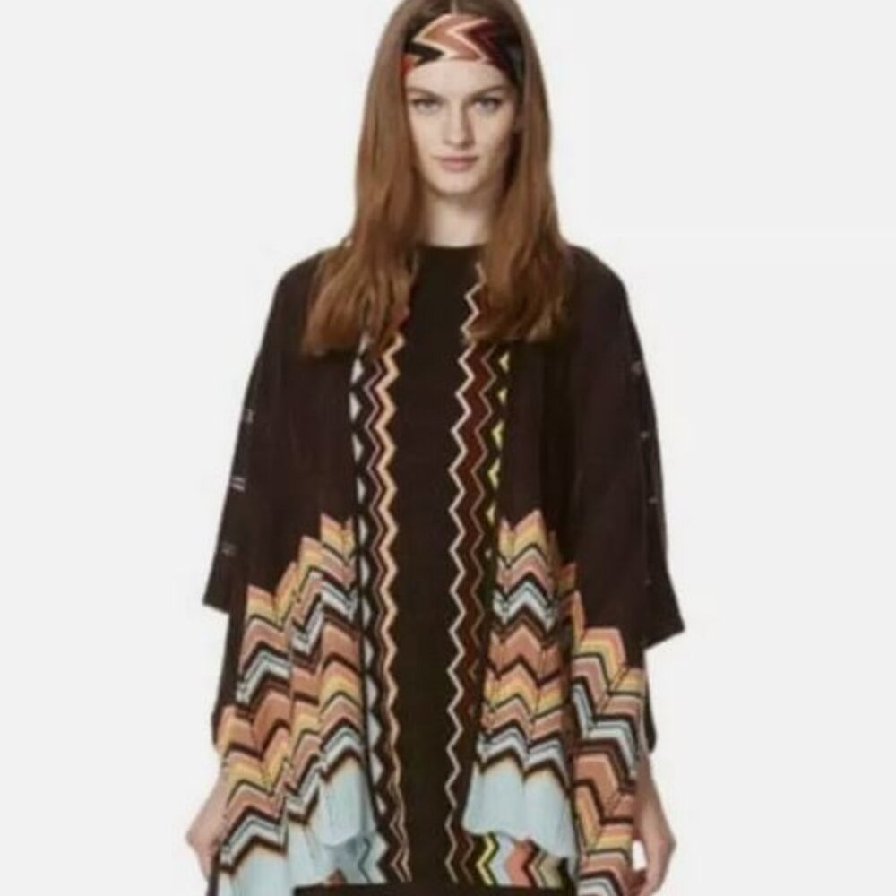 Missoni Shawl Poncho knit sweater brown blue chevron